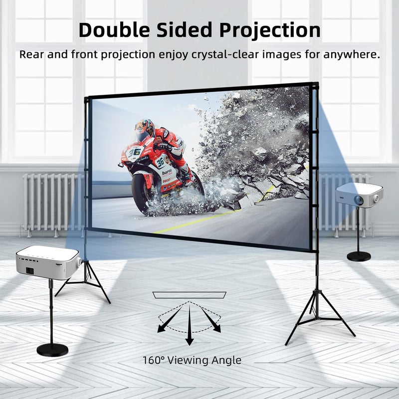 wootfairy Projector Screen with Stand, 100 inch Foldable and Portable Projection Screen 16:9 4K HD Rear Front Wrinkle-Free Movie Screen with Carry Bag for Indoor Outdoor Home Theater Backyard Cinema - Image 5